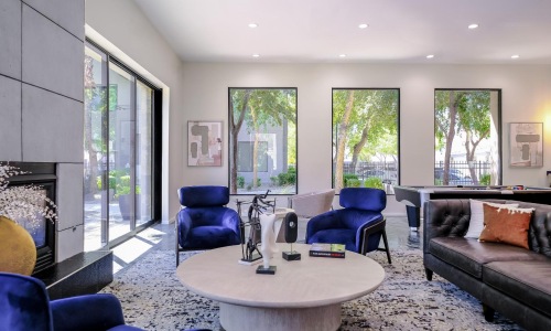 a living room with a fireplace