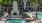 a pool in front of a building